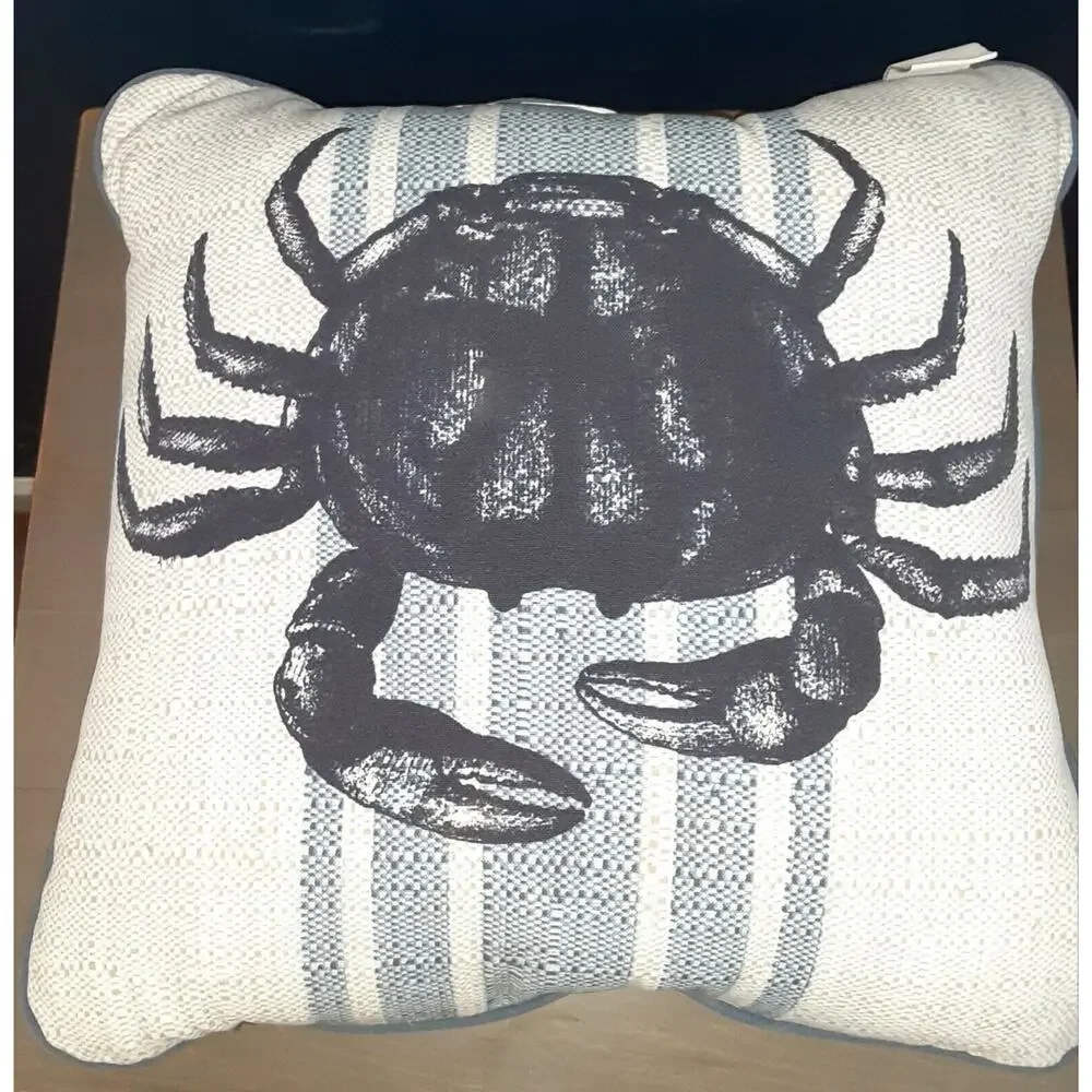 THREShOLD Blue Crab Pillow, 16 x 16 Coastal, Beachy, Cottage